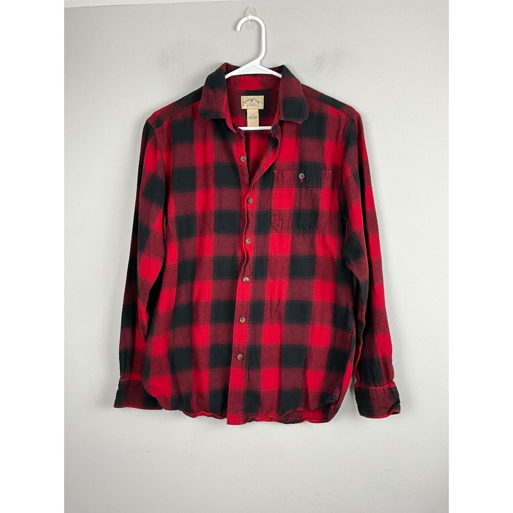 Blue Mountain Plaid‎ Flannel Shirt Red Black Long Sleeve Cotton Men Size S